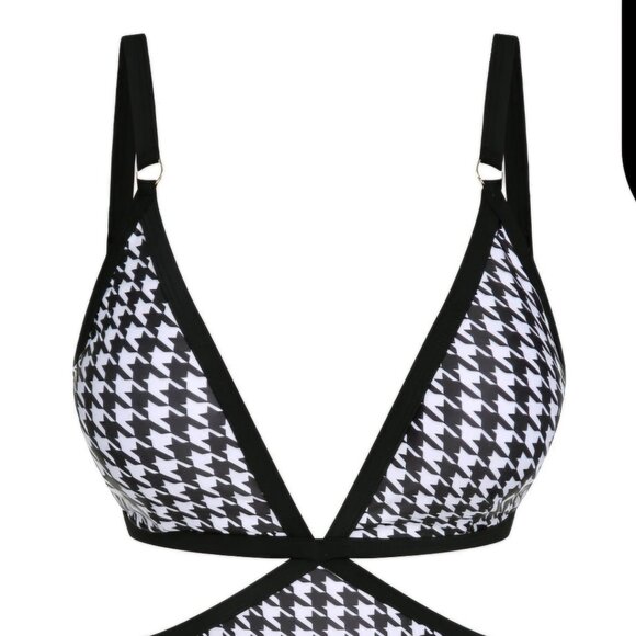 Houndstooth Cut Out Swim Suit - Picture 1 of 3